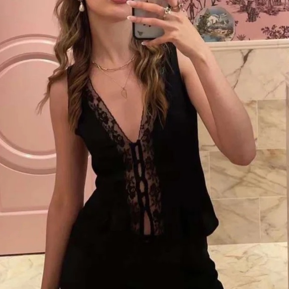 Reformation Tops - BEST Reformation Cristina French Top Black Noir Lace V Neck Casual Party